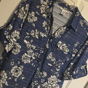 Cathy Daniels Navy and White Polka Dot Shirt